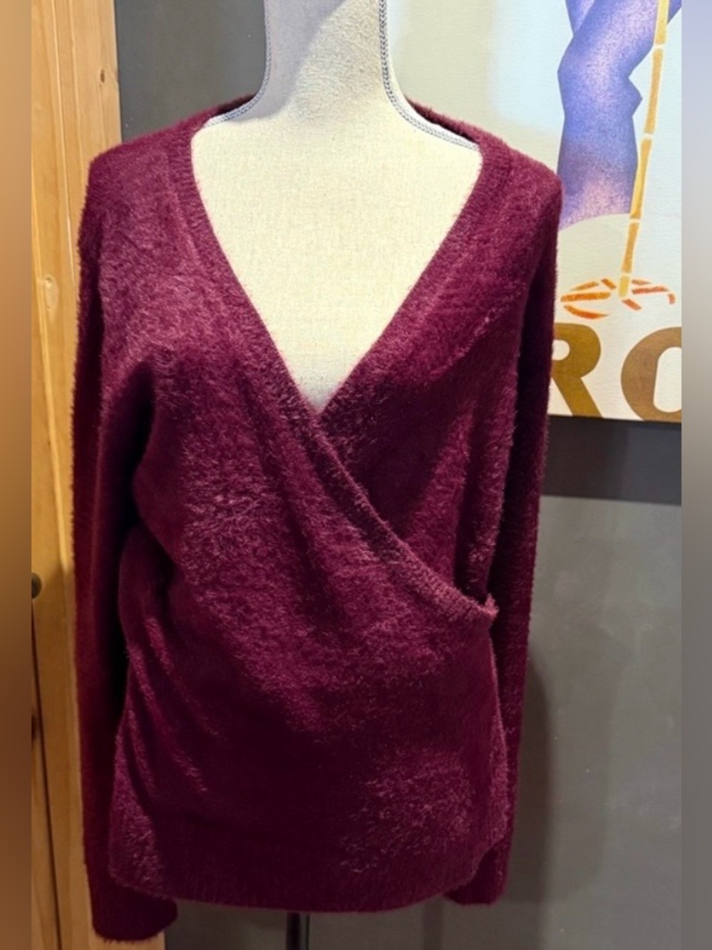 Gap Women's Plum/Burgundy Faux-Wrap Eyelash Knit Sweater Size Med Tall (8:10)